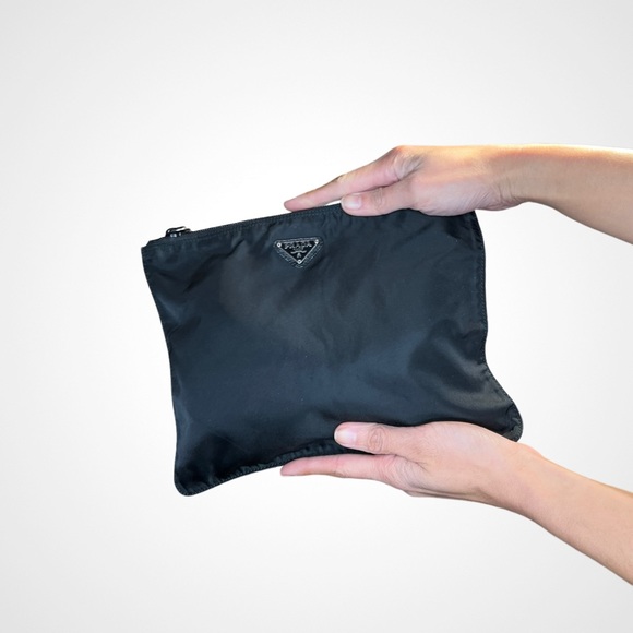Vintage Prada Black Nylon Pouch Bag Zip - Picture 1 of 6